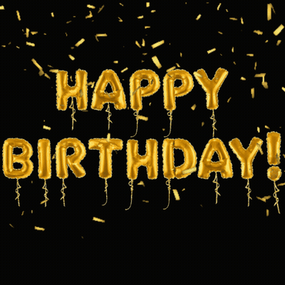 Black Background With Gold Balloons Spelling Happy Birthday GIF