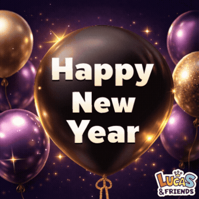 Black Balloon Saying Happy New Year GIF