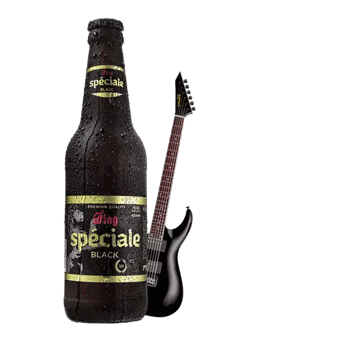 Black Beer Bottle Next To Guitar Sticker