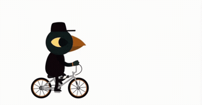Black Bird Wearing Hat Riding Bicycle GIF