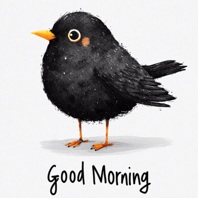 Black Bird With Yellow Beak Saying Good Morning GIF