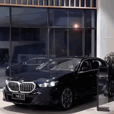 Black BMW 5 Parked In Front Of Building GIF