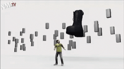Black Boot Surrounded By Blocks With Text NMTV GIF