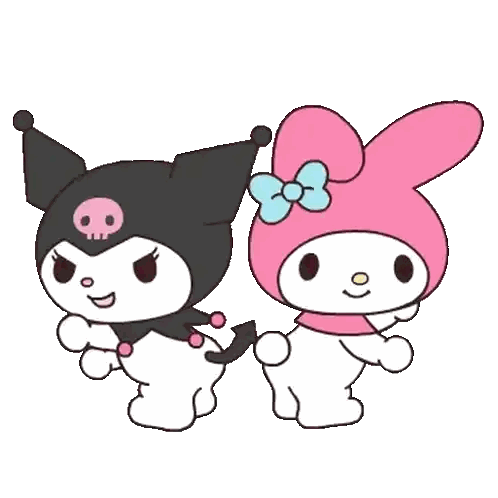 Black Cat And Pink Bunny Standing Sticker