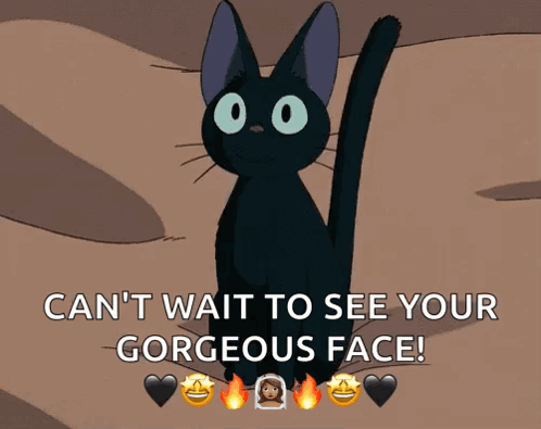 Black Cat Can't Wait To See Your Gorgeous Face GIF