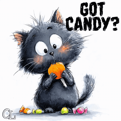 Black Cat Eating Orange Saying Got Candy GIF