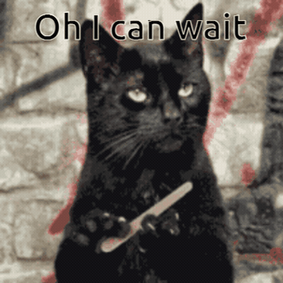 Black Cat Holding Nail File Oh I Can Wait GIF
