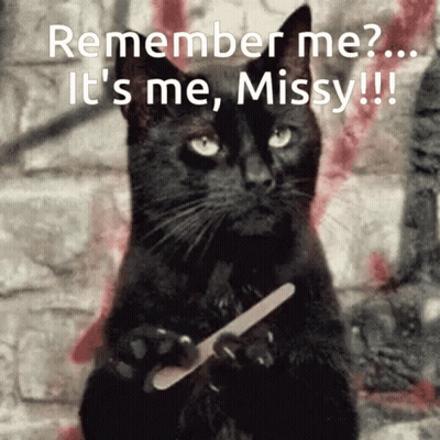 Black Cat Holding Nail File Saying Remember Me GIF