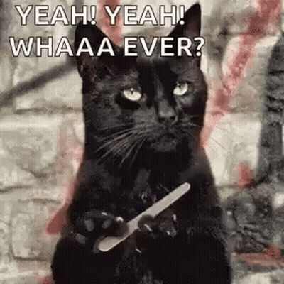 Black Cat Holding Nail File Saying Yeah Yeah Whaaa Ever GIF