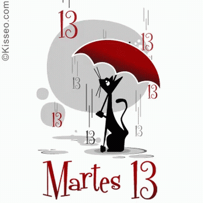 Black Cat Holding Red Umbrella Number 13 GIF