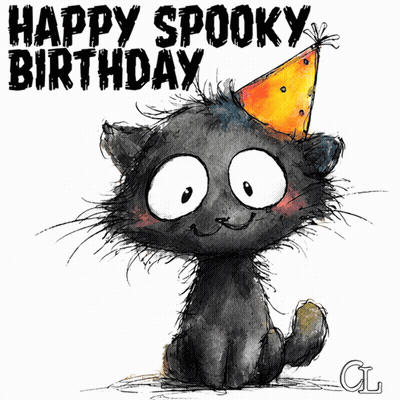 Black Cat In Party Hat Happy Spooky Birthday GIF