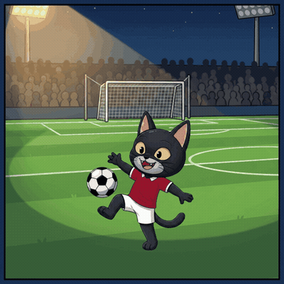 Black Cat In Red Shirt Kicking Soccer Ball GIF