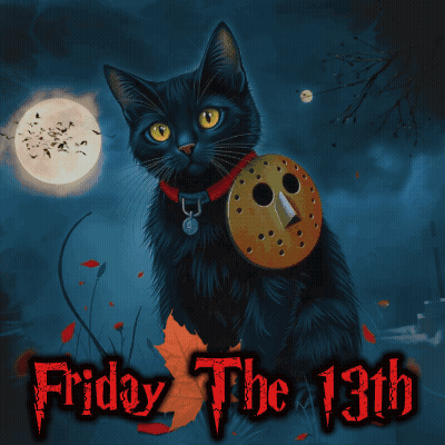 Black Cat Jason Voorhees Mask Beware I'm Coming Friday The 13Th GIF