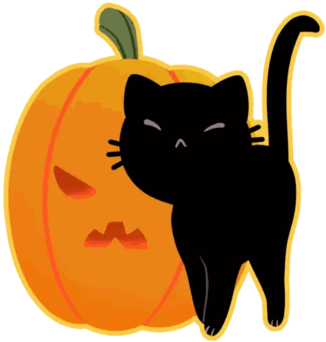 Black Cat Next To Orange Pumpkin Sticker