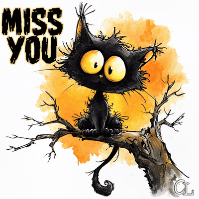 Black Cat On Branch Saying Miss You GIF