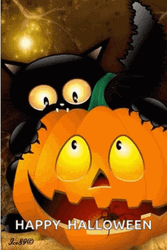 Black Cat Pumpkin Good Morning Halloween GIF