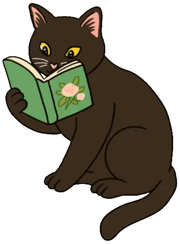 Black Cat Reading Book With Flowers Sticker