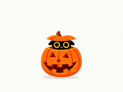 Black Cat Sticking Head Out Of Pumpkin GIF