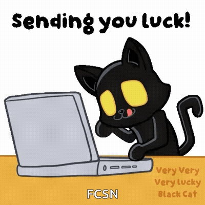 Black Cat Typing On Laptop Sending You Luck GIF