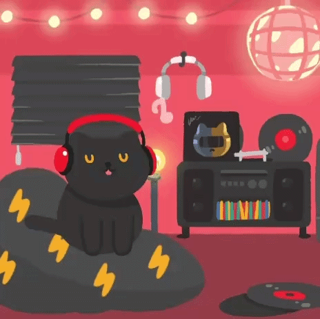 Black Cat Wearing Headphones On Rock GIF