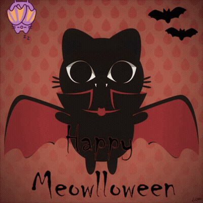 Black Cat With Bat Wings Happy Meowhalloween GIF