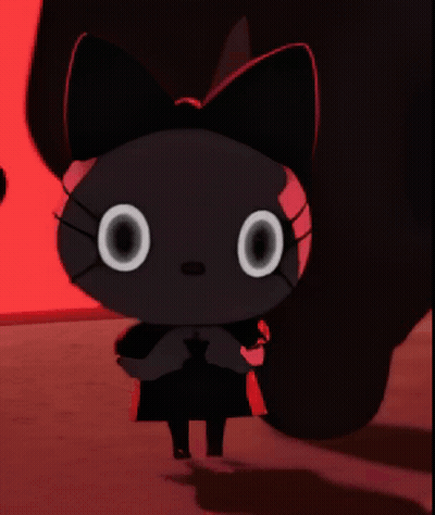 Black Cat With Big White Eyes And Red Bow GIF