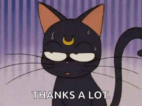 Black Cat with Crescent Moon Saying Thanks