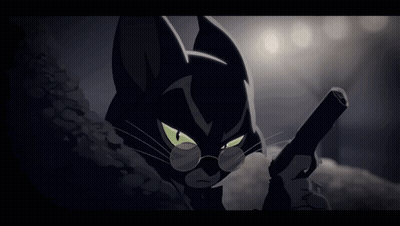 Black Cat With Glasses Holding Gun GIF