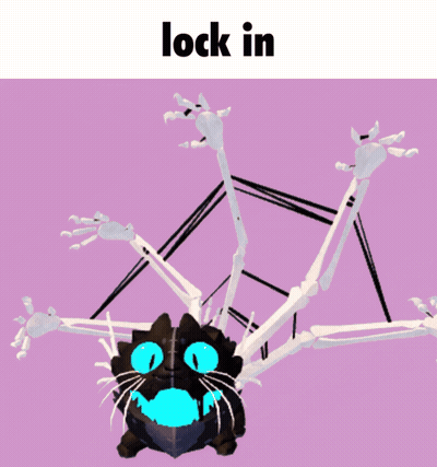 Black Cat With Glowing Eyes Saying Lock In GIF