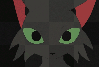 Black Cat With Green Eyes And Red Tail GIF