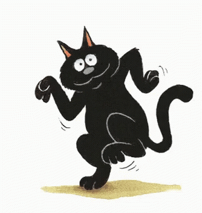 Black Cat With Orange Ears Dancing Arms Outstretched GIF