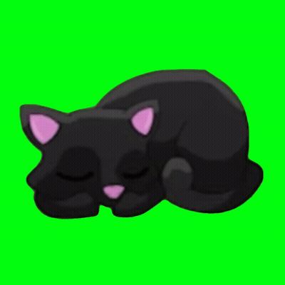 Black Cat With Pink Ears Sleeping On Green Background GIF