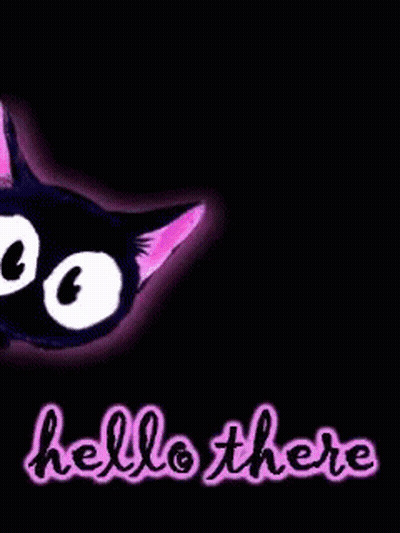 Black Cat With Purple Ears Saying Hello There GIF
