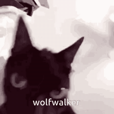 Black Cat With Wolfwalker Text GIF