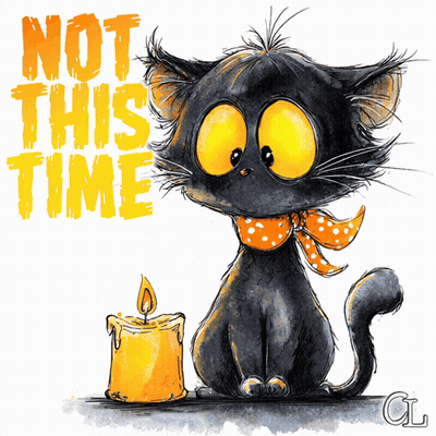 Black Cat With Yellow Eyes Sitting Next To Candle Not This Time GIF