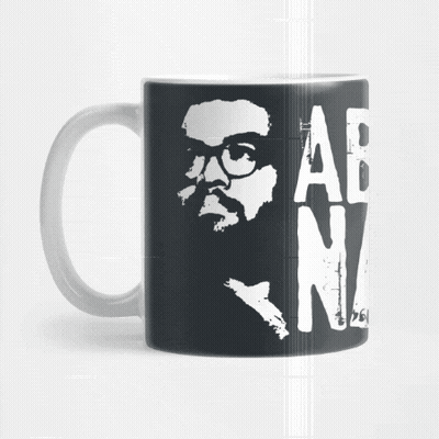 Black Coffee Mug With Man's Face Saying AB N GIF