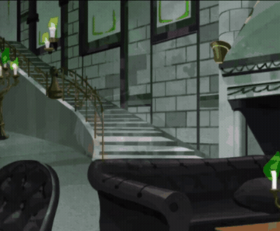 Black Couch In Front Of Staircase GIF