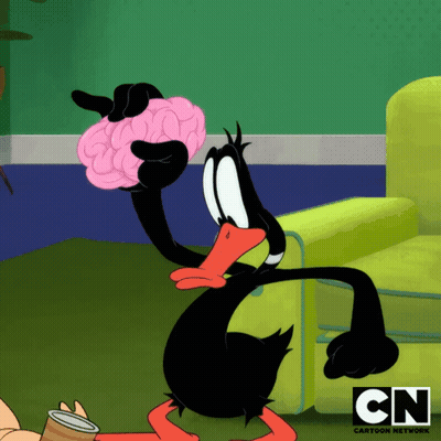 Black Duck Holding Pink Brain Cartoon Network GIF