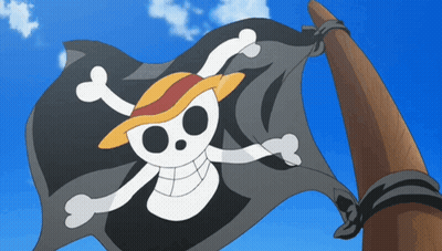 Black Flag With Skull And Crossbones And Straw Hat GIF