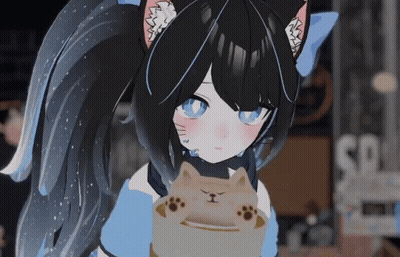 Black Hair Blue Eyes Girl Holding Doge GIF