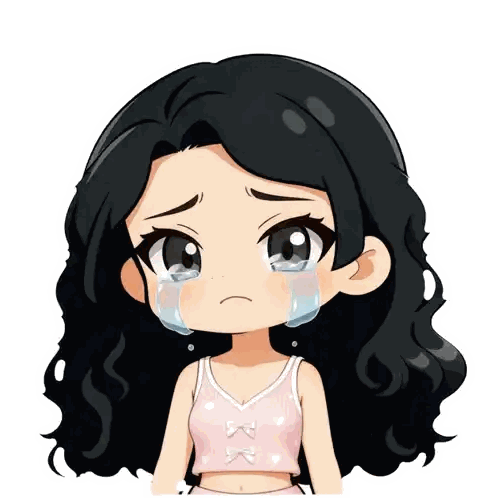 Black Hair Girl Crying Pink Tank Top Sticker
