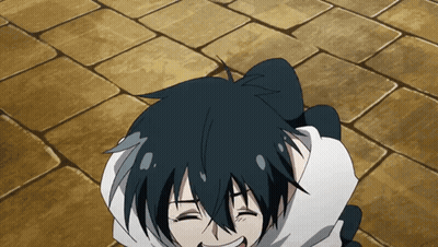 Black Haired Anime Character Eyes Closed On Brick Floor GIF