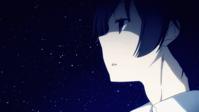 Black-Haired Girl Looking At Earth In Space GIF