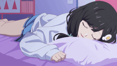 Black-Haired Girl Sleeping On Purple Pillow GIF