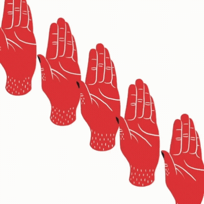 Black Hand Reaching Toward Red Hand GIF