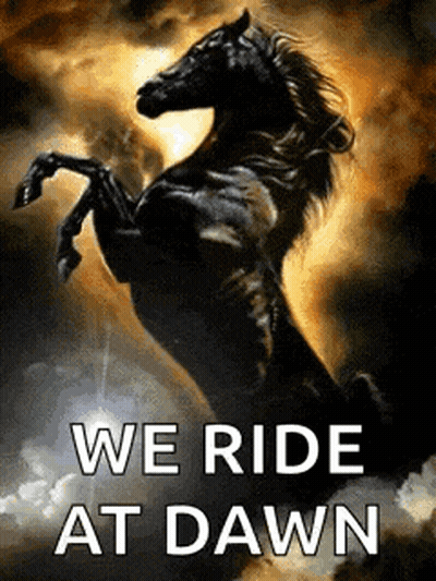 Black Horse On Hind Legs We Ride At Dawn GIF