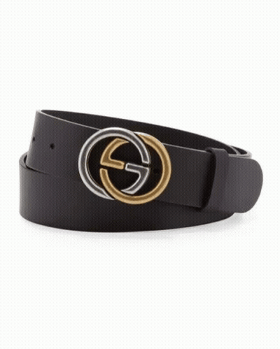 Black Leather Belt With Gold Silver Buckle GIF