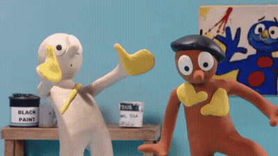 Black Paint Can Next To Two Cartoon Characters GIF