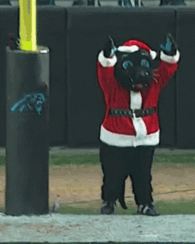 Black Panther Mascot In Santa Outfit GIF