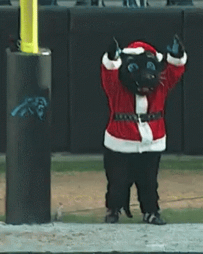 Black Panther Mascot In Santa Suit GIF